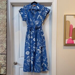 Oliphant Blue Crane Button-Up Shirt Dress